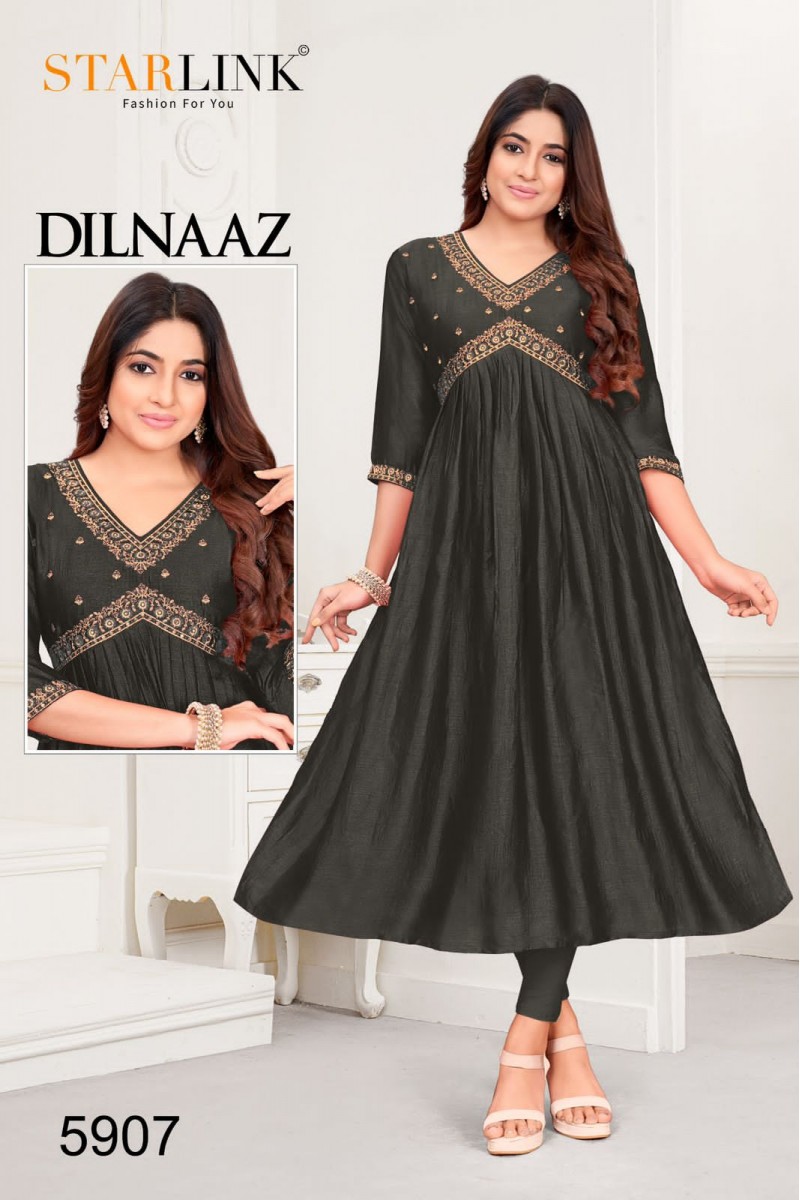 Starlink Dilnaaz-5907 Anarkali Style Silk With Embroidery Work Kurtis