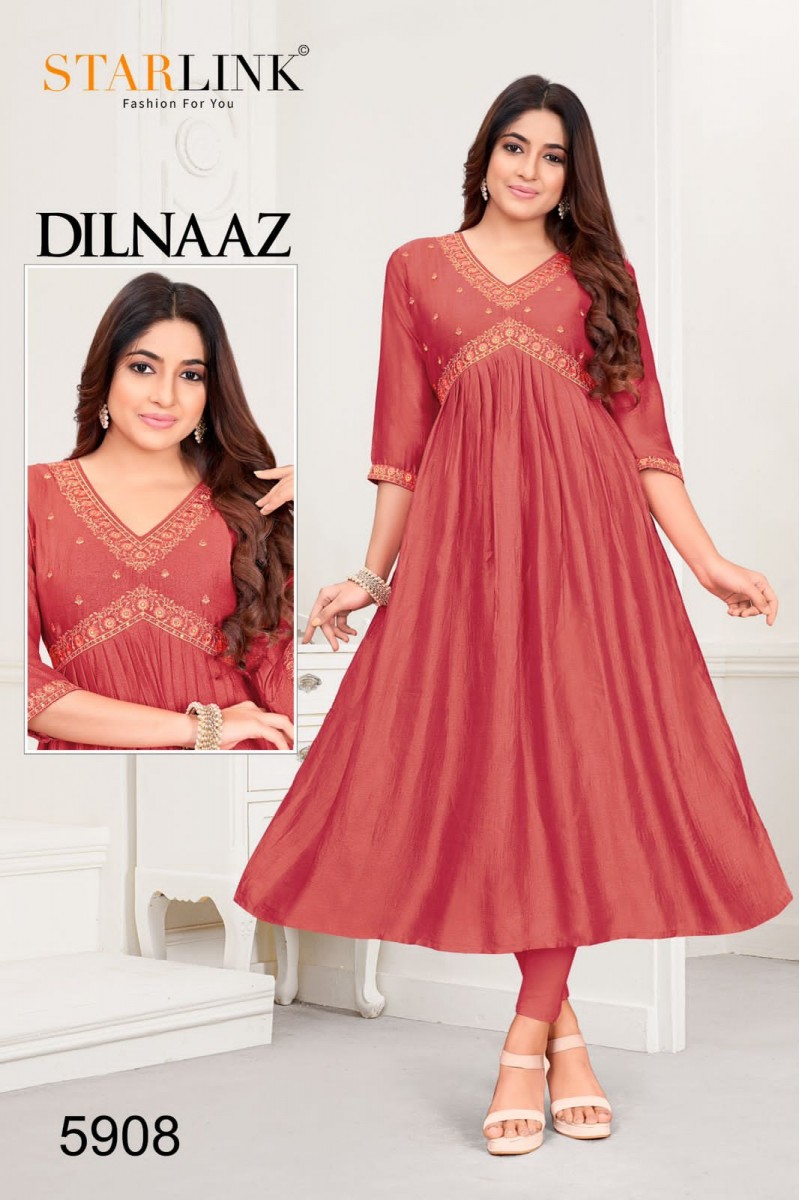 Starlink Dilnaaz-5908 Anarkali Style Silk With Embroidery Work Kurtis