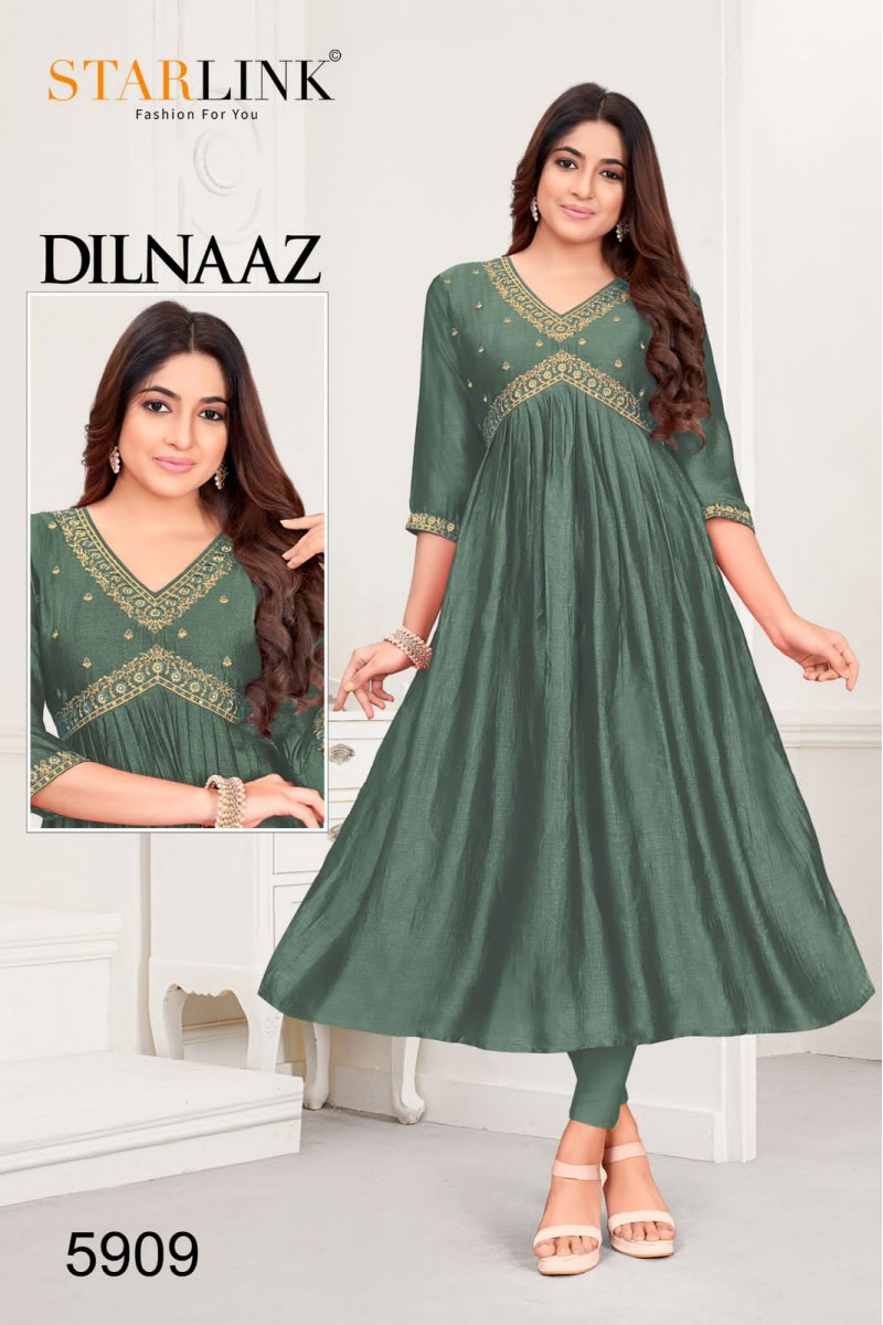 Starlink Dilnaaz-5909 Anarkali Style Silk With Embroidery Work Kurtis