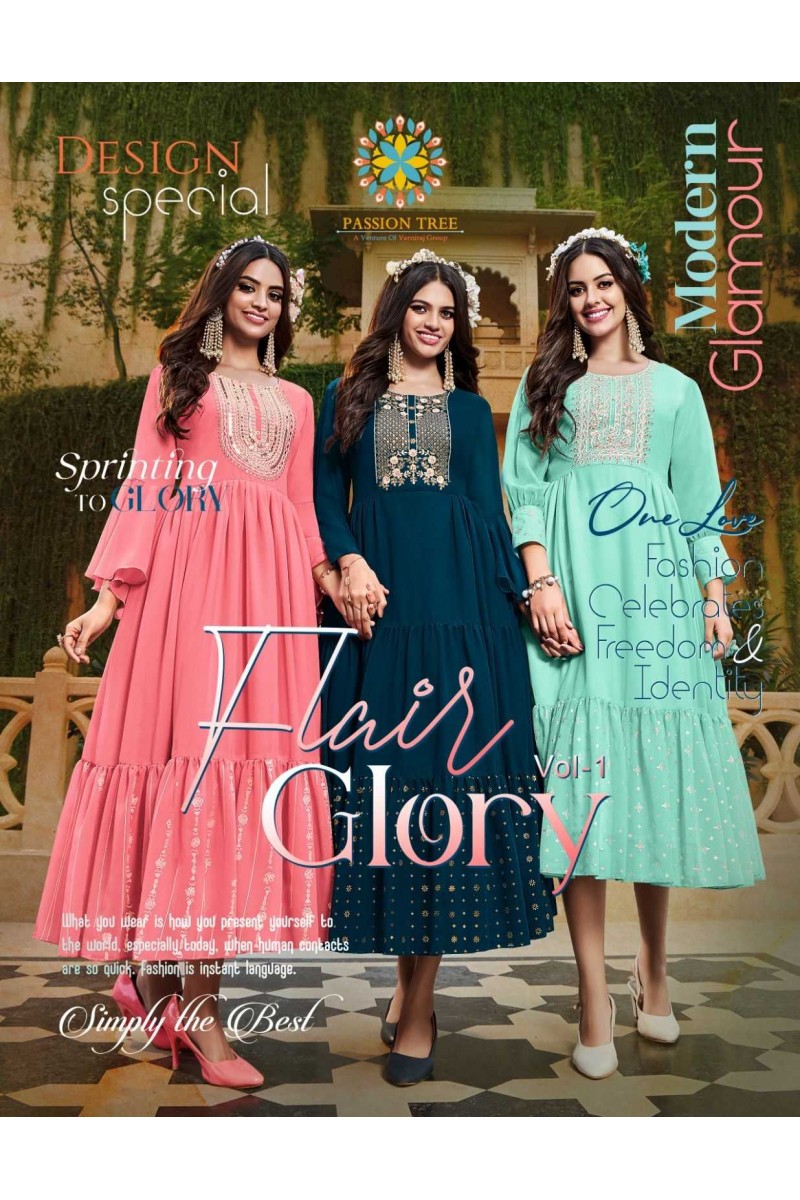 Passion Tree Flair Glory Vol-1 Georgette Embroidery Fancy Gowns Set