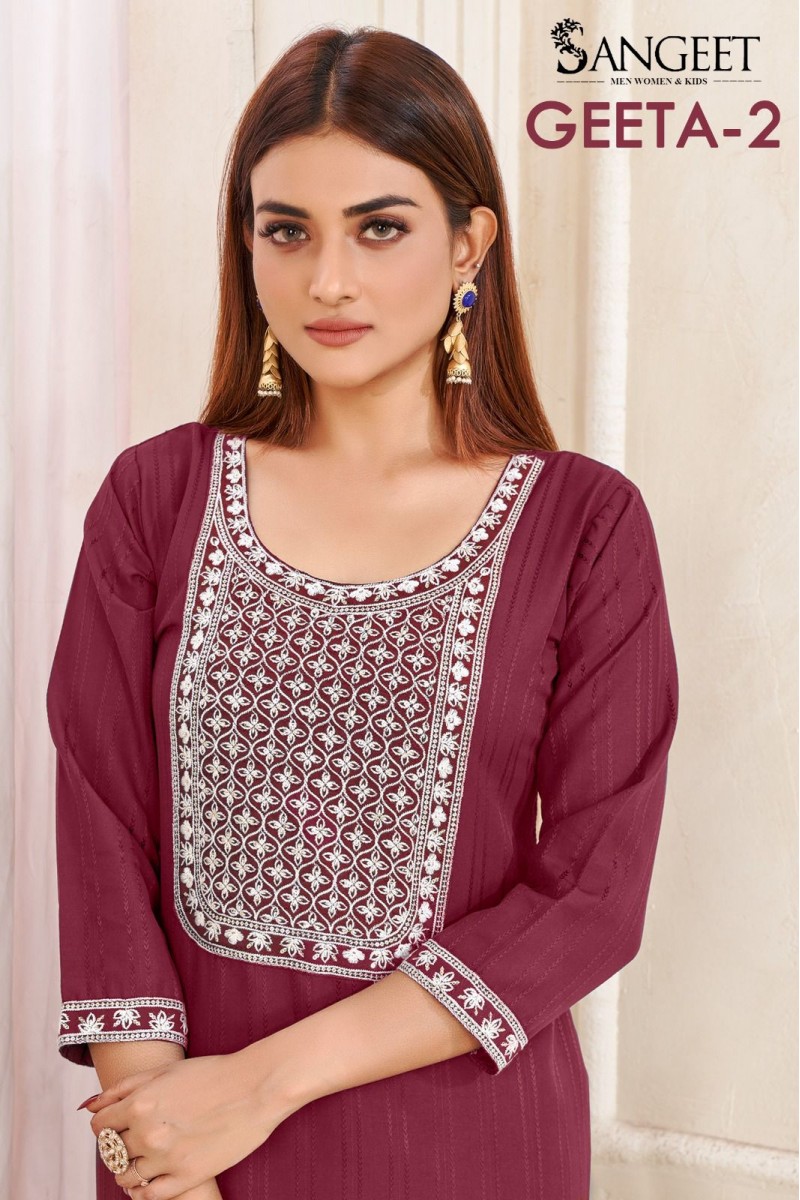 Sangeet Geeta Vol-2 Formal Wear Rayon Kurti Catalogue Set