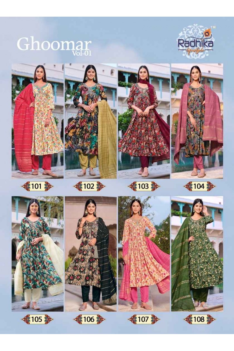 Radhika Lifestyle Ghoomar Vol-1 Aliya Style Kurti Pant Dupatta Set Exporter