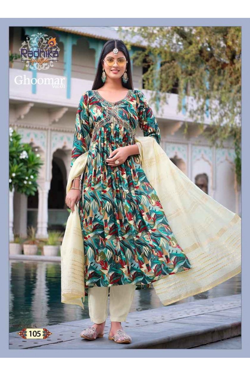 Radhika Lifestyle Ghoomar Vol-1 Aliya Style Kurti Pant Dupatta Set Exporter
