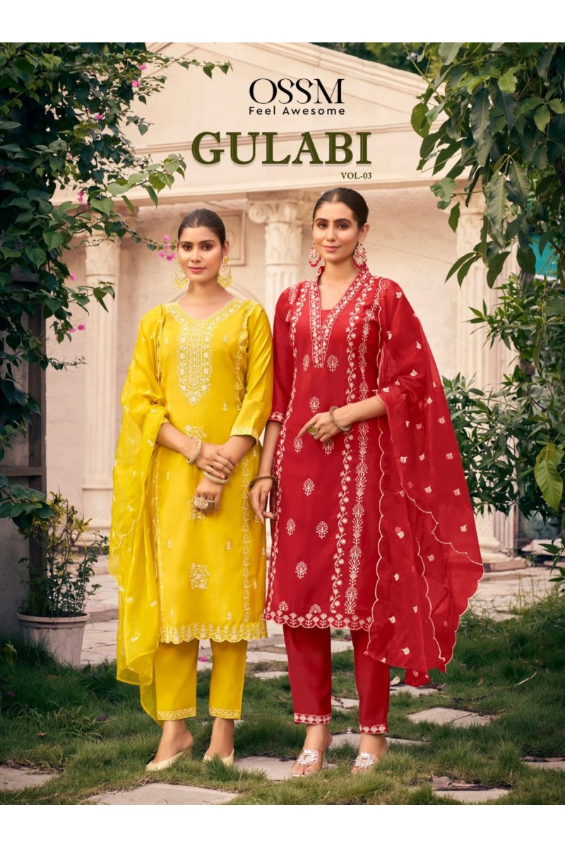 Ossm Gulabi Vol-3 Festive Wear Silk Kurti Pant With Dupatta Collection