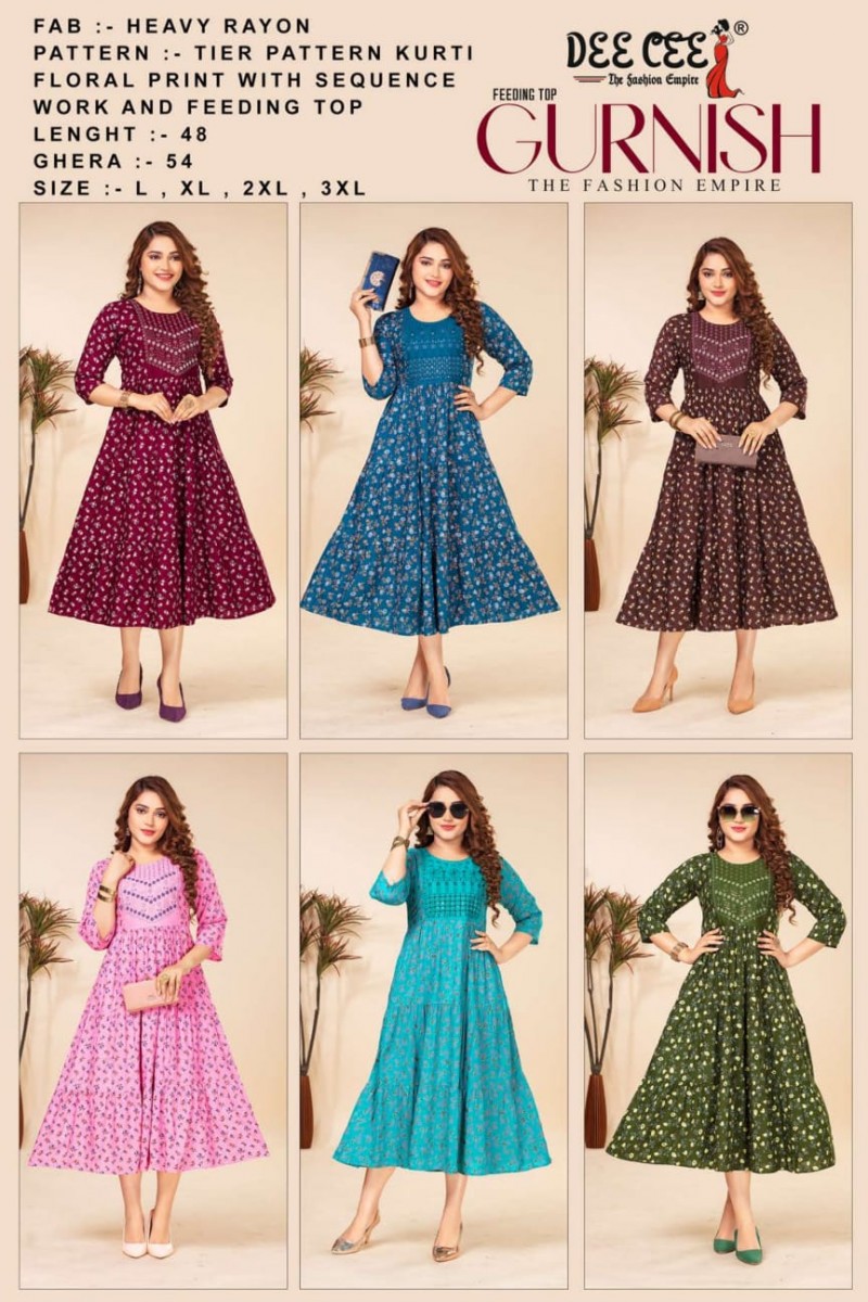 Dee Cee Gurnish Floral Printed With Sequence Embroidery Kurtis