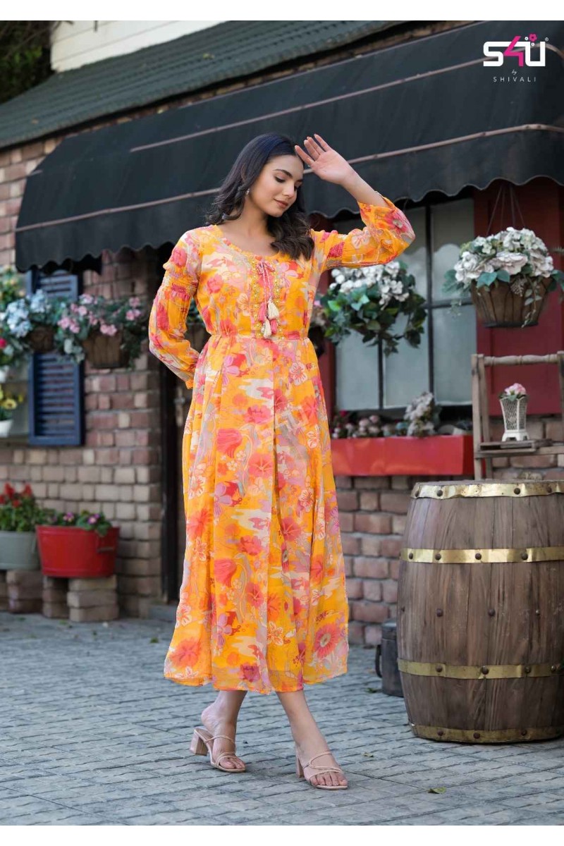 S4U Hello Spring Floral Printed Anarkali Style Long Gown Kurtis Collection