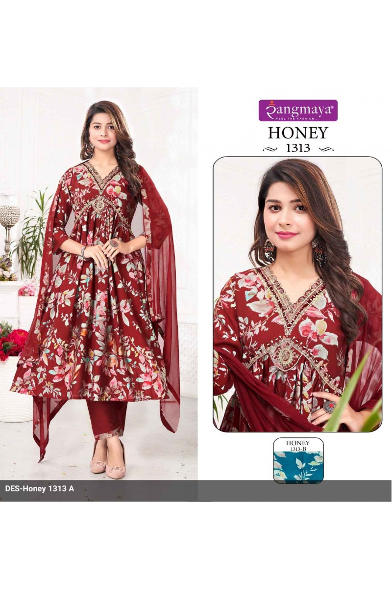 Rangmaya Honey-1313 Festive Wear Print Kurti Pant Dupatta Pair Designs
