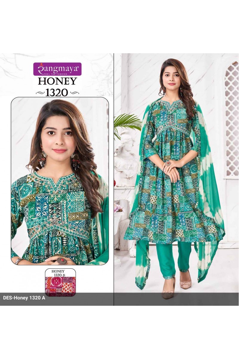 Rangmaya Honey-1320 Festive Wear Print Kurti Pant Dupatta Pair Designs