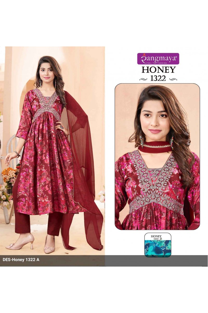 Rangmaya Honey-1322 Festive Wear Print Kurti Pant Dupatta Pair Designs