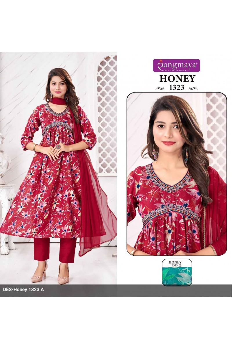 Rangmaya Honey-1323 Festive Wear Print Kurti Pant Dupatta Pair Designs