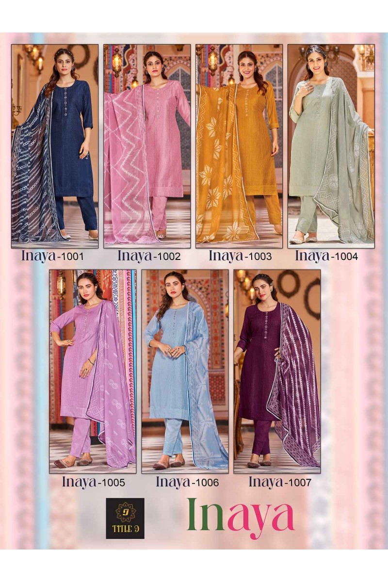 Title 9 Inaya Designer Latest Kurti Pant Dupatta Set Wholesaler