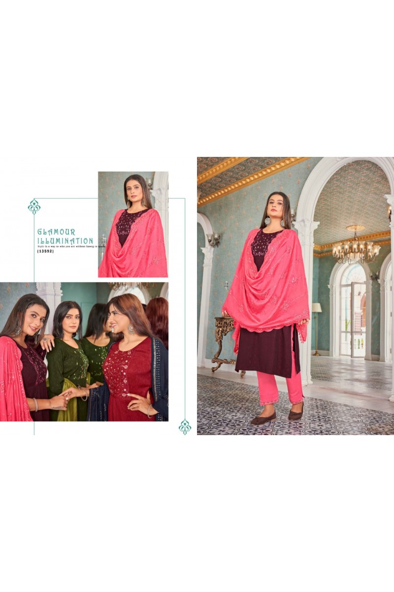  Kalaroop Jasmeen Designer Kurti With Bottom Dupatta Collection Catalog