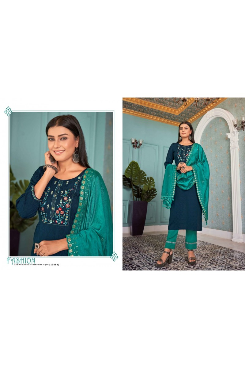  Kalaroop Jasmeen Designer Kurti With Bottom Dupatta Collection Catalog