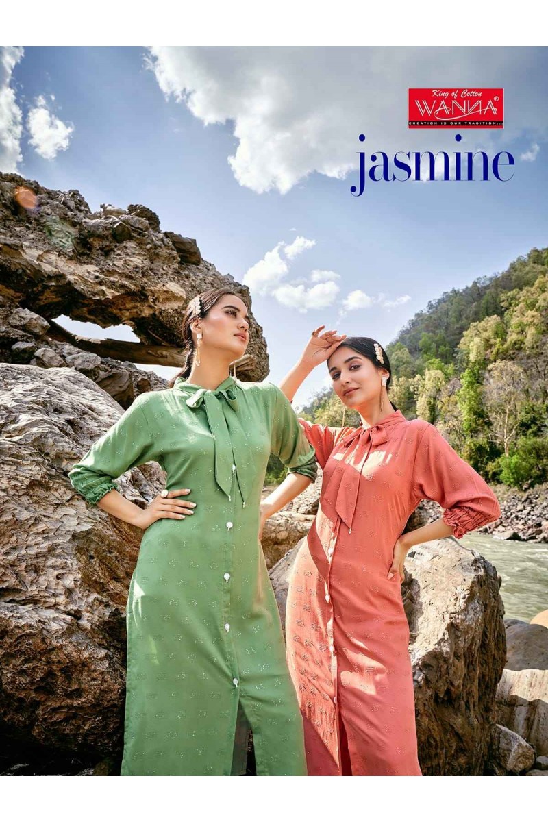 Wanna Jasmine Fancy Rayon Printed Kurti With Bottom Set Collection