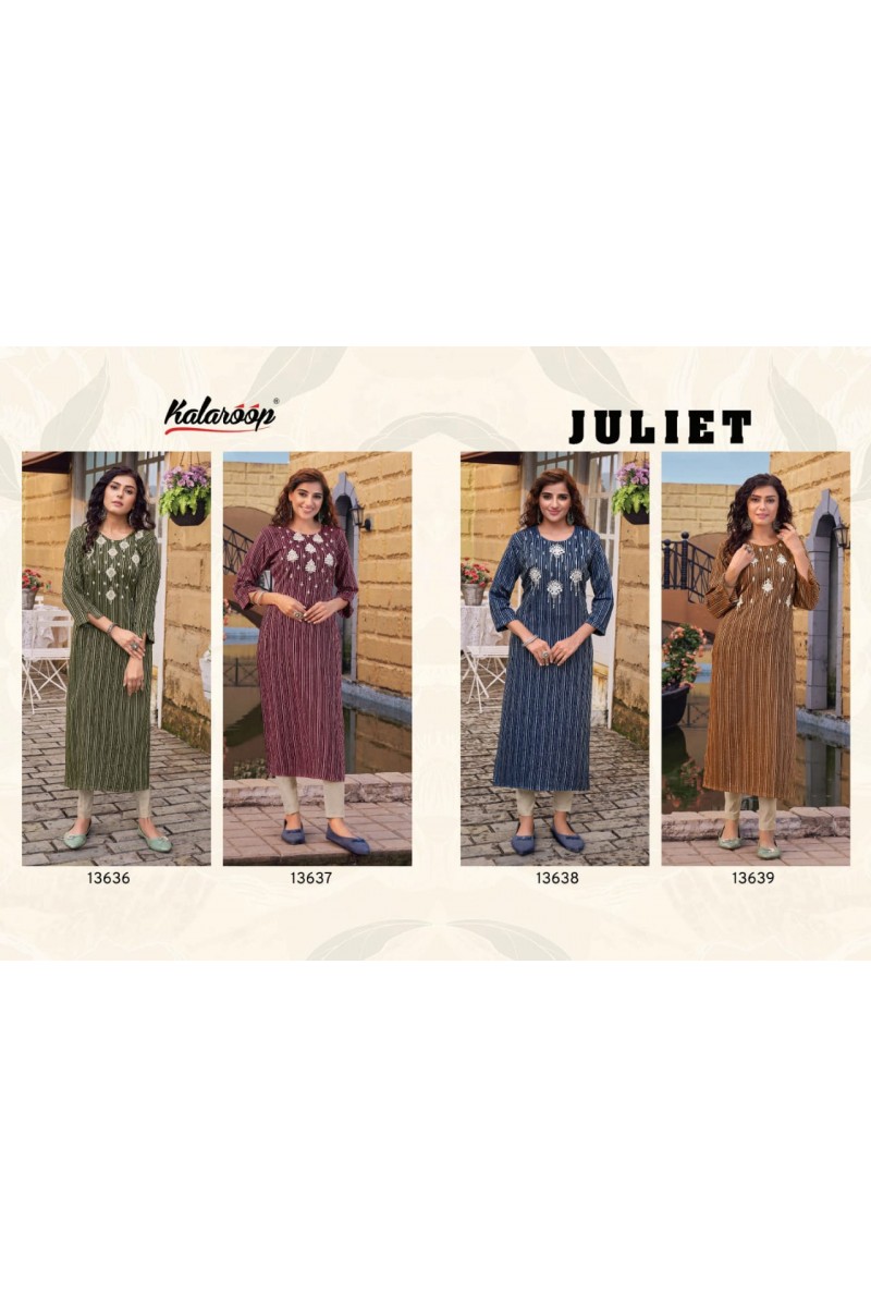 Kalaroop Juliet Designer Branded Rayon Kurti Catalogue Set