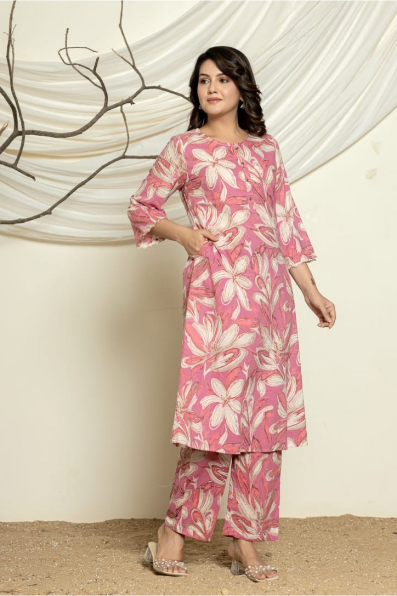 K-1102 Women's Wear Designer Cotton Kurti With Pant Combo Size Set