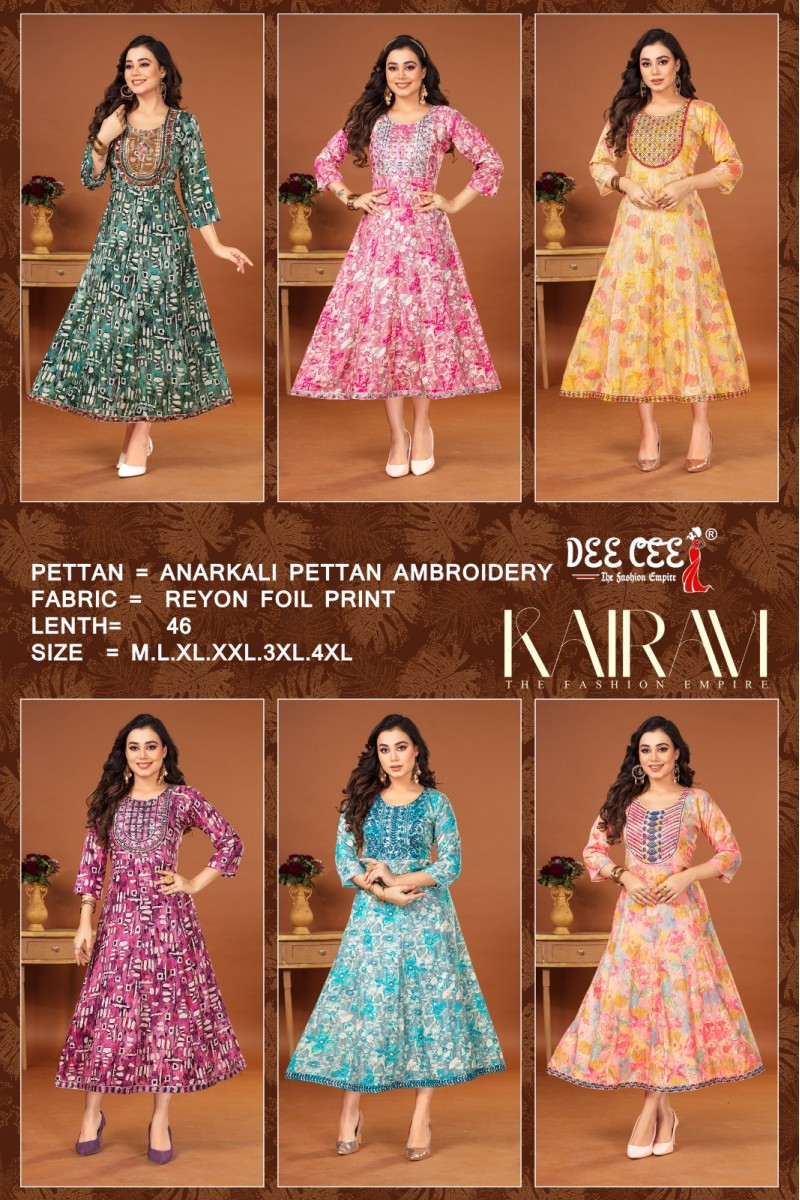 Dee Cee Kairavi Rayon With Fancy Anarkali Style Readymade Kurtis Collection