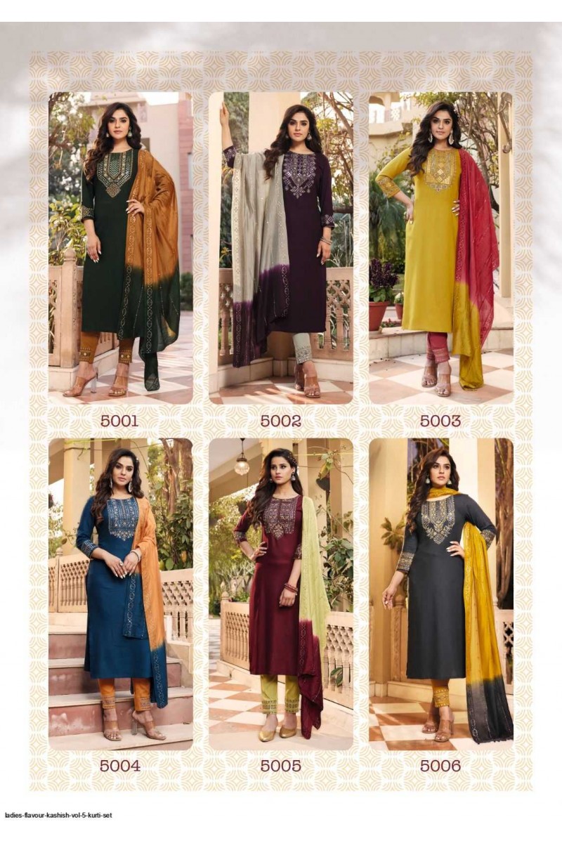 Ladies Flavour Kashish Vol-5 Rayon Kurti With Pant Dupatta Catalogue