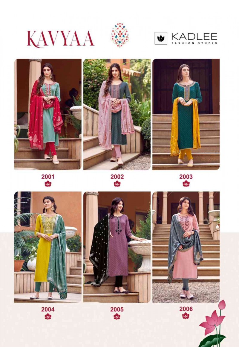 Kadlee Kavya Rayon Weaving Kurti Pant With Dupatta Collection