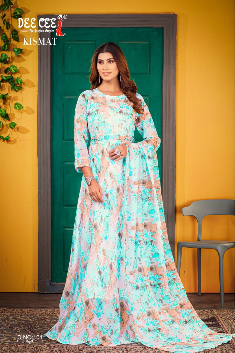 Dee Cee Kismat Georgette Printed Gown Dupatta Sets Catalogues