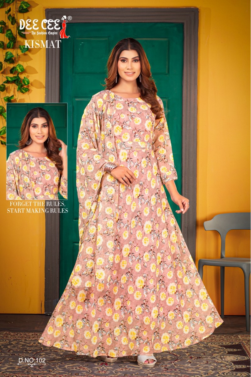 Dee Cee Kismat Georgette Printed Gown Dupatta Sets Catalogues