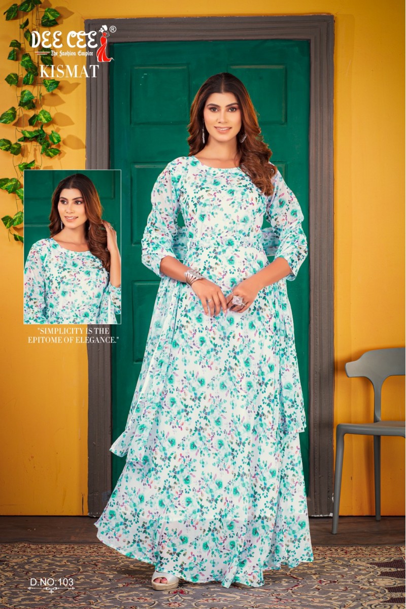 Dee Cee Kismat Georgette Printed Gown Dupatta Sets Catalogues