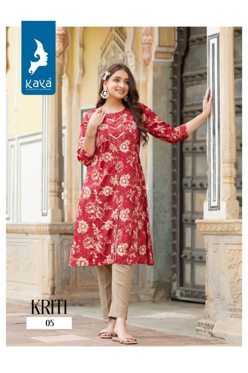Kaya Kriti Fancy Chanderi Silk Flower Printed Kurti Catalogue Set