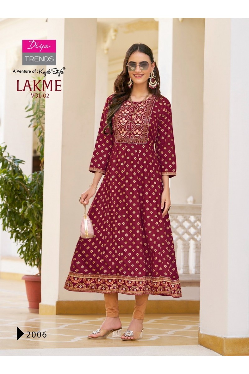 Diya Trends Lakme Vol-2 Designer Rayon Kurti Catalogues Apparels