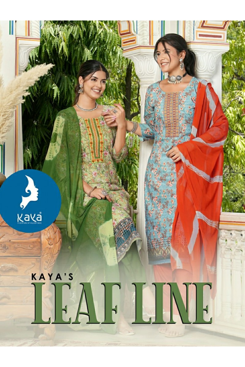 Kaya Leaf Line Cotton Printed Designer Top Bottom With Dupatta Catalogue