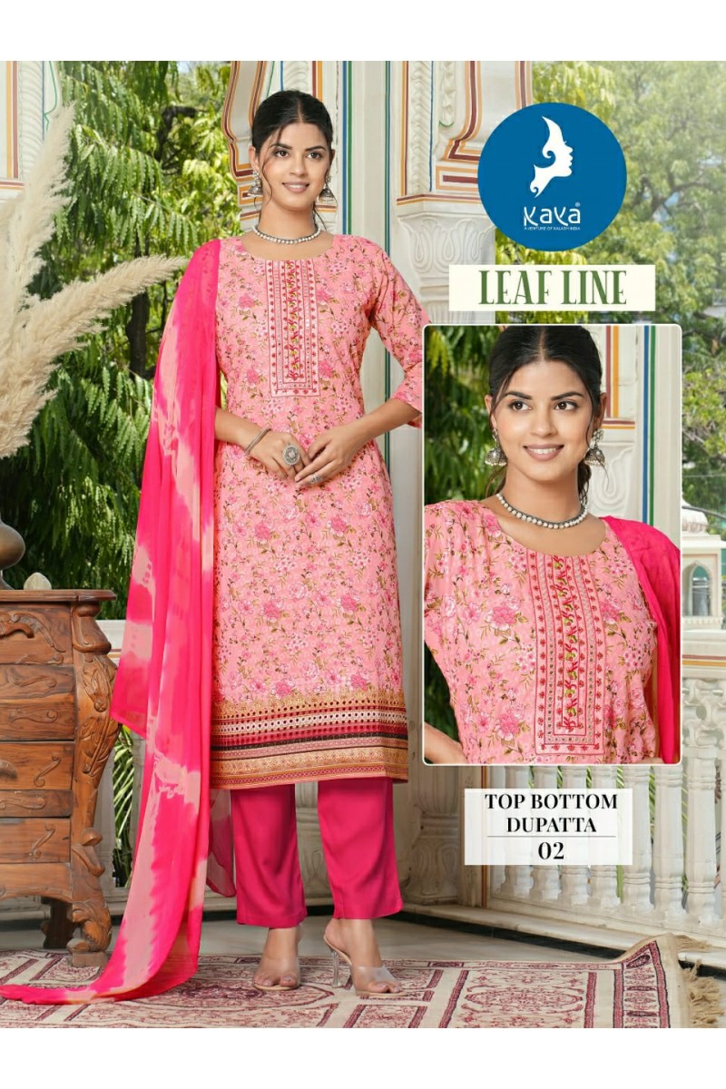 Kaya Leaf Line Cotton Printed Designer Top Bottom With Dupatta Catalogue