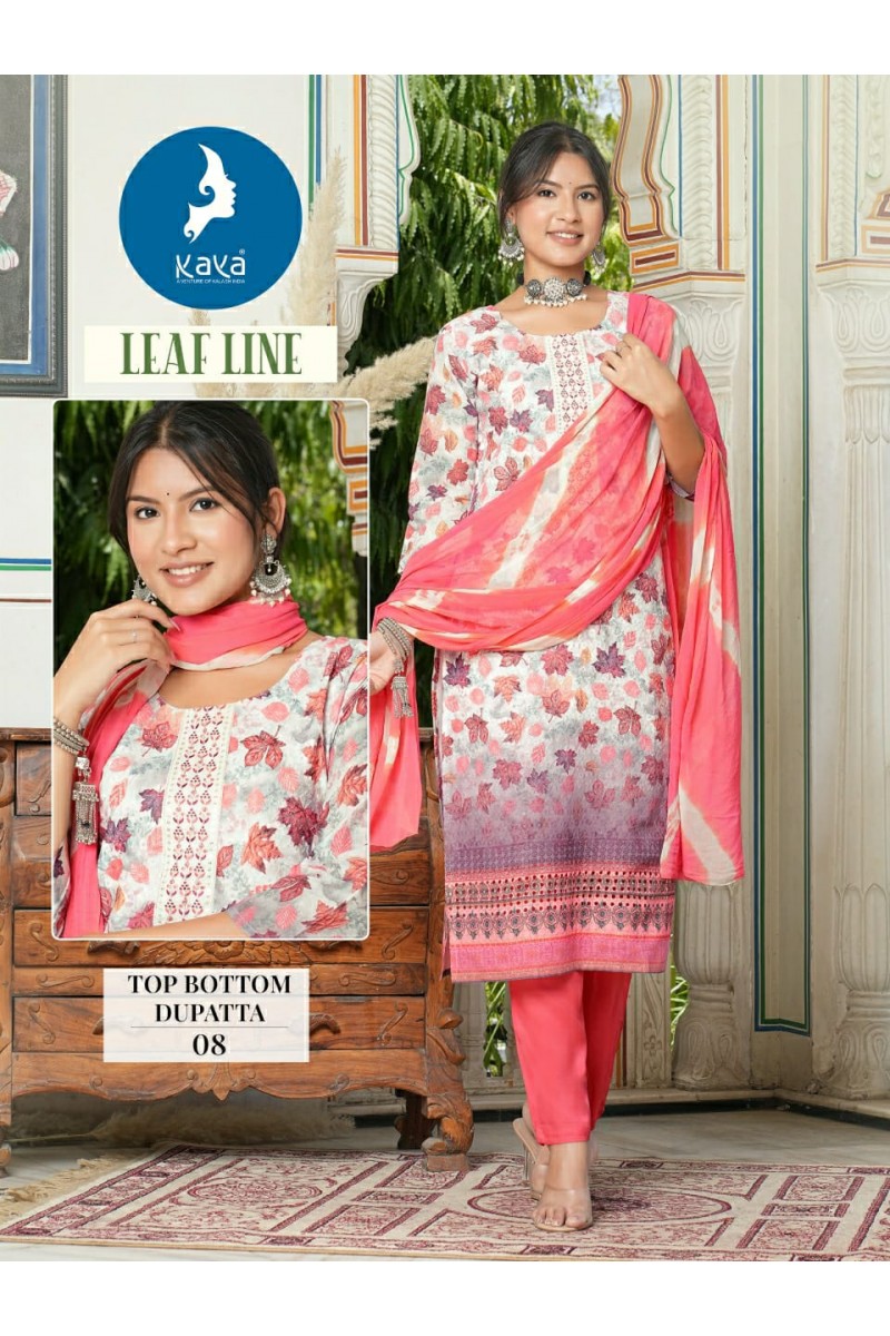 Kaya Leaf Line Cotton Printed Designer Top Bottom With Dupatta Catalogue