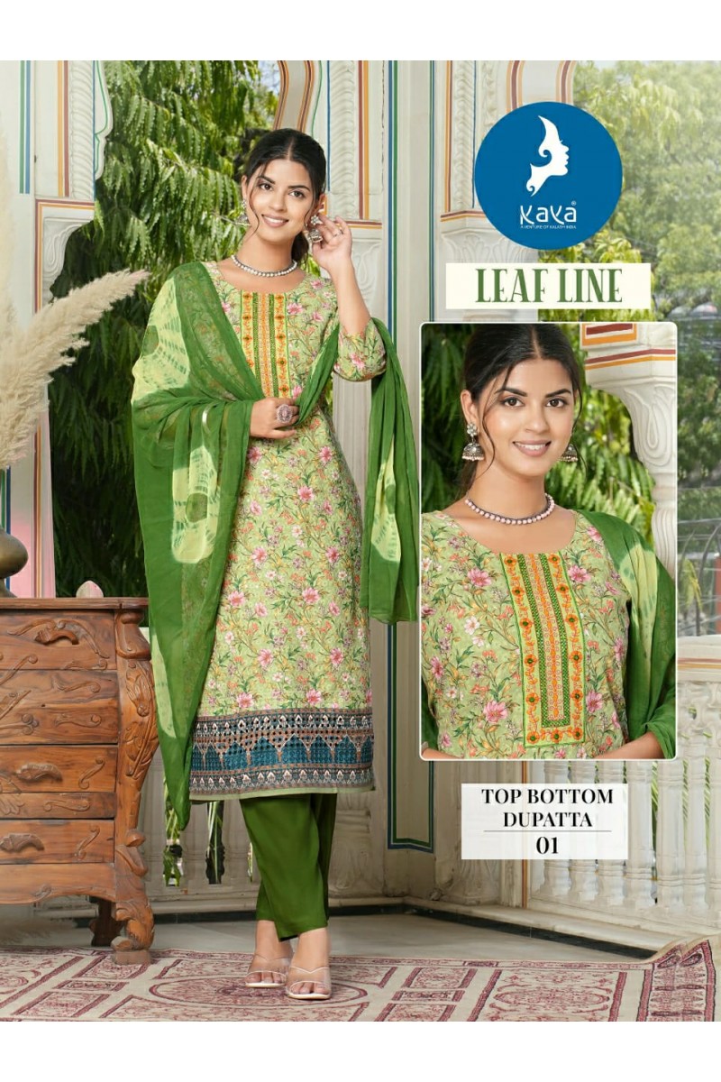 Kaya Leaf Line Cotton Printed Designer Top Bottom With Dupatta Catalogue