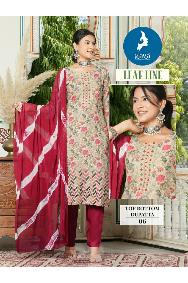 Kaya Leaf Line Cotton Printed Designer Top Bottom With Dupatta Catalogue