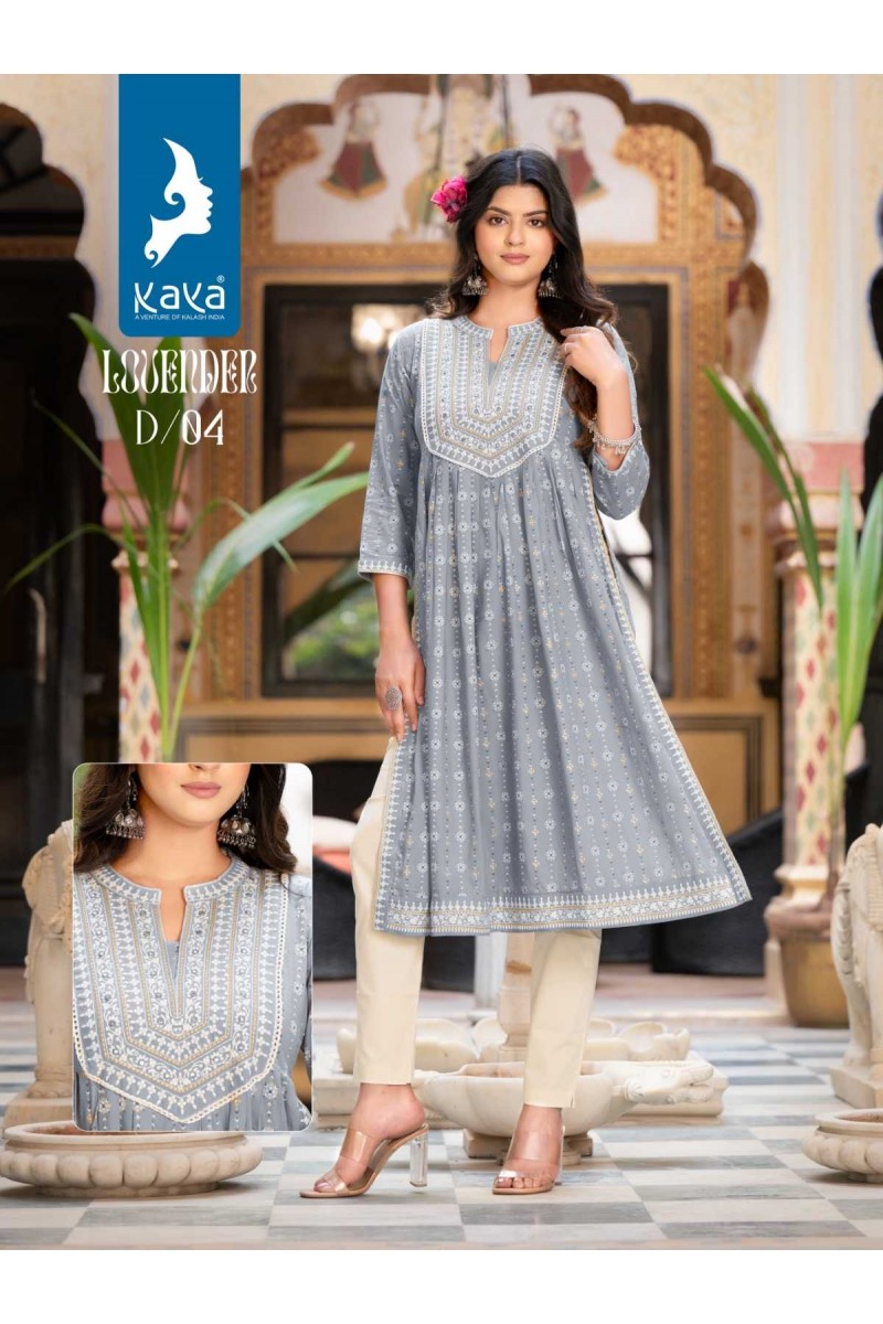 Kaya Lovender Fancy Rayon Exclusive Naira Style Kurti New Design