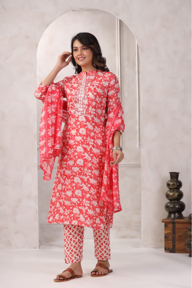 MD-2101 Designer Women's Wear Cotton Combo Set Kurtis Set