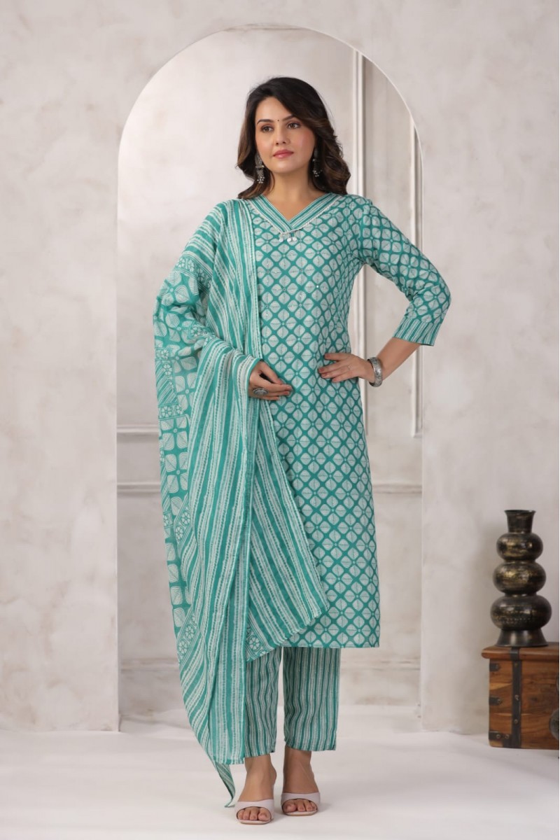 MD-2106 Designer Women's Wear Cotton Combo Set Kurtis Set