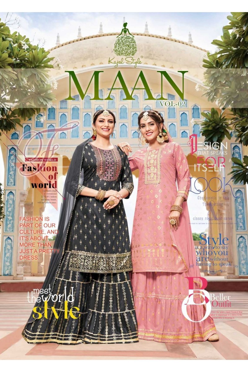 Kajal Style Maan Vol-2 Designer dupatta Collection With Kurti Sharara Set 