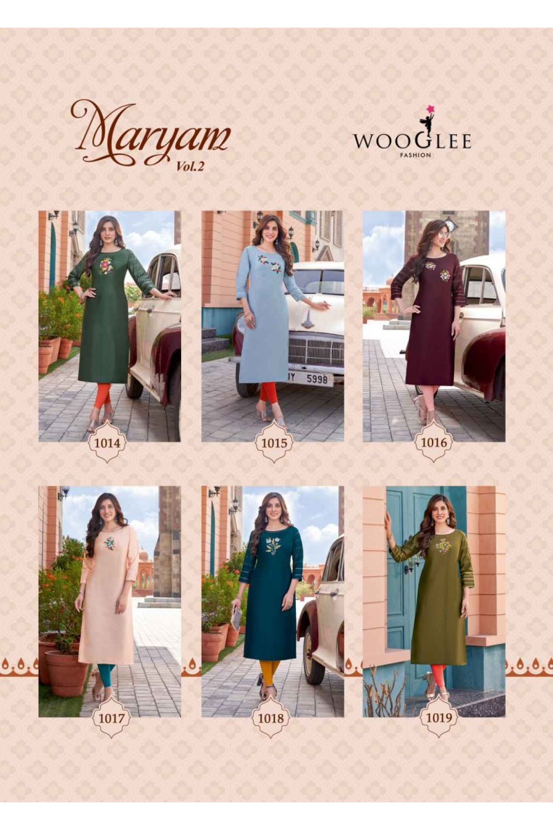Wooglee Maryam Vol-2 Branded Straight Rayon Kurti Catalogue Set