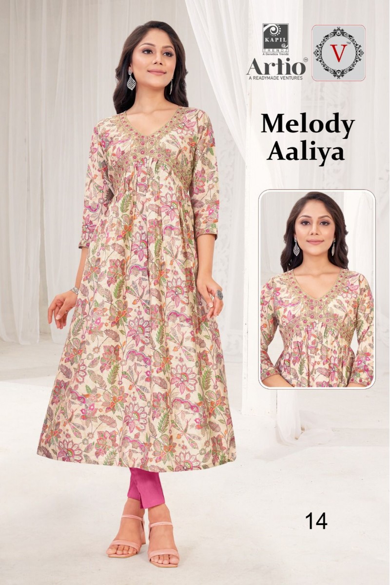 Artio Melody Aaliya-002 Women Wear Size Set Foil Printed Kurti Catalog Set