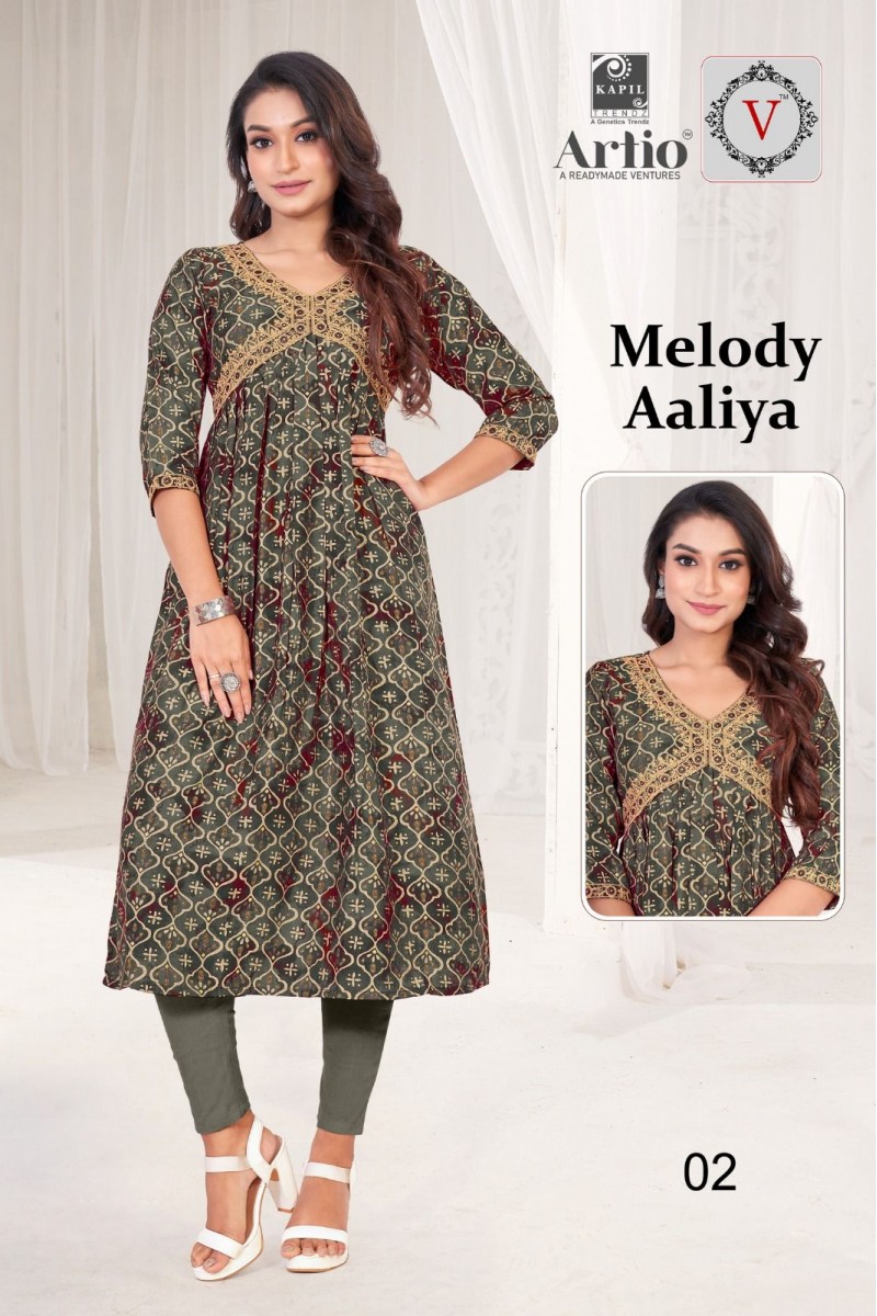 Artio Melody Aaliya-008 Women Wear Size Set Foil Printed Kurti Catalog Set