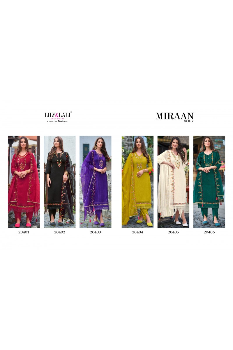 Lily & Lali Miraan Vol-2 Festive Wear Embroidery Work Wholesale Kurtis