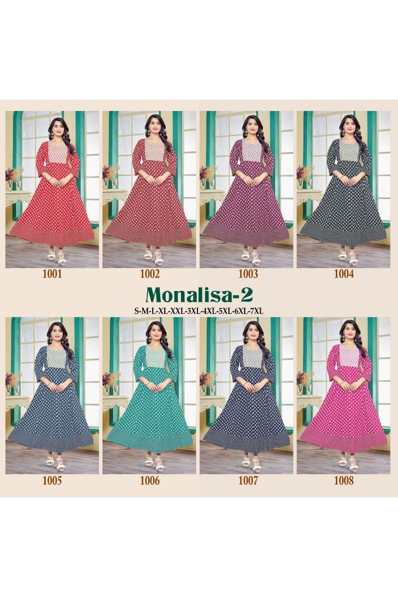 Monalisa Vol-2 Wholesale Designer Rayon Printed Latest Kurtis Designs