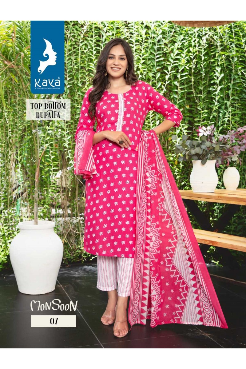 Kaya Monsoon Designer Straight Kurti, Bottom And Dupatta Catalogue Set