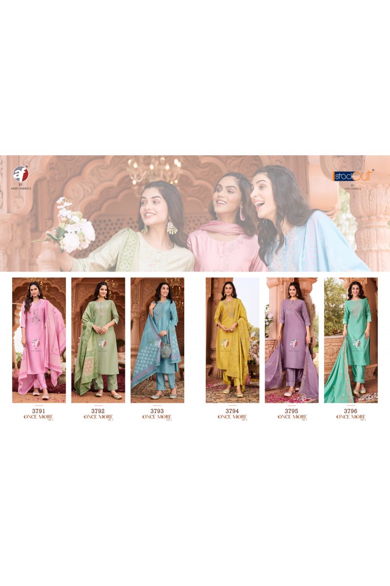 Anju Fabrics Once More Vol-4 Designer Kurti Pant With Dupatta Wholesaler