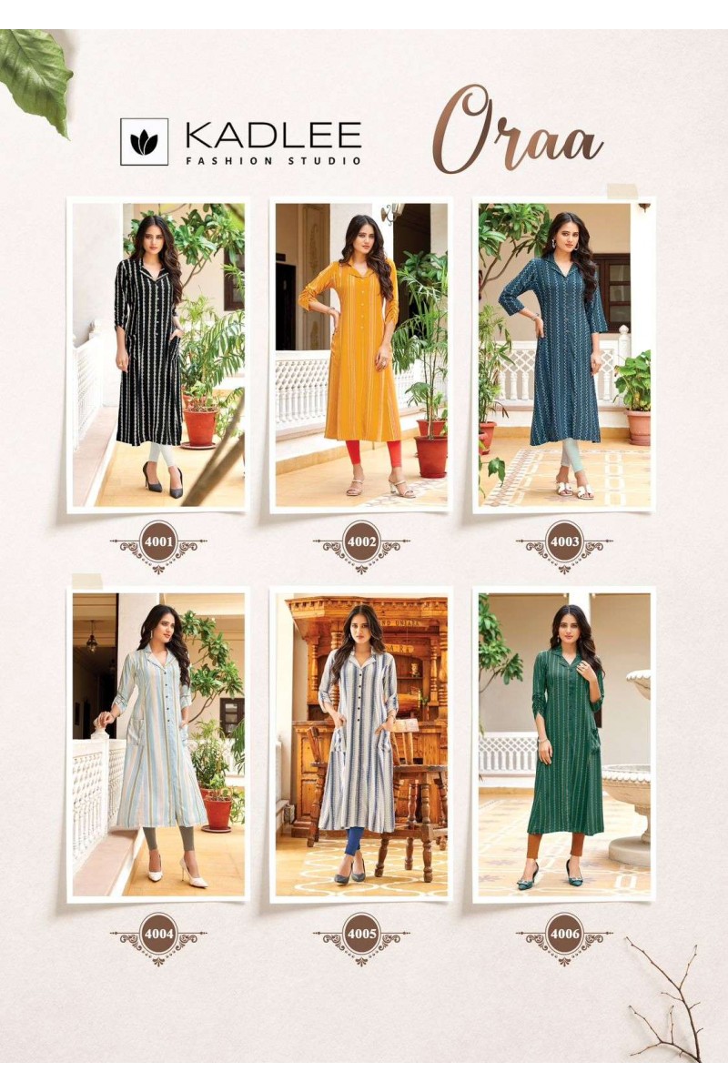 Kadlee Oraa Heavy Rayon Designer Kurtis Catalogues Collection