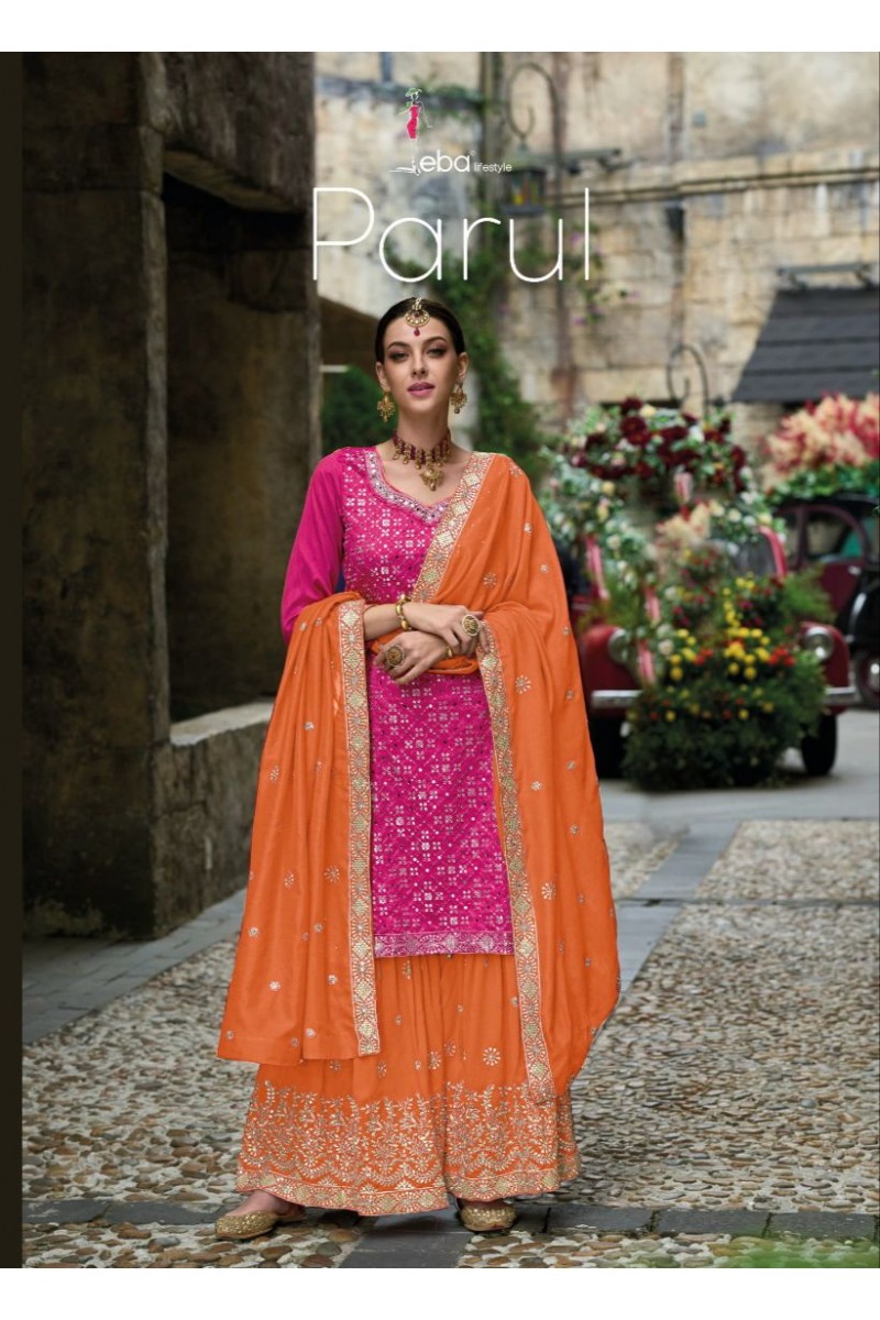 Eba Lifestyle Parul Premium Silk Designer Kurti Palazzo With Duppata Collection