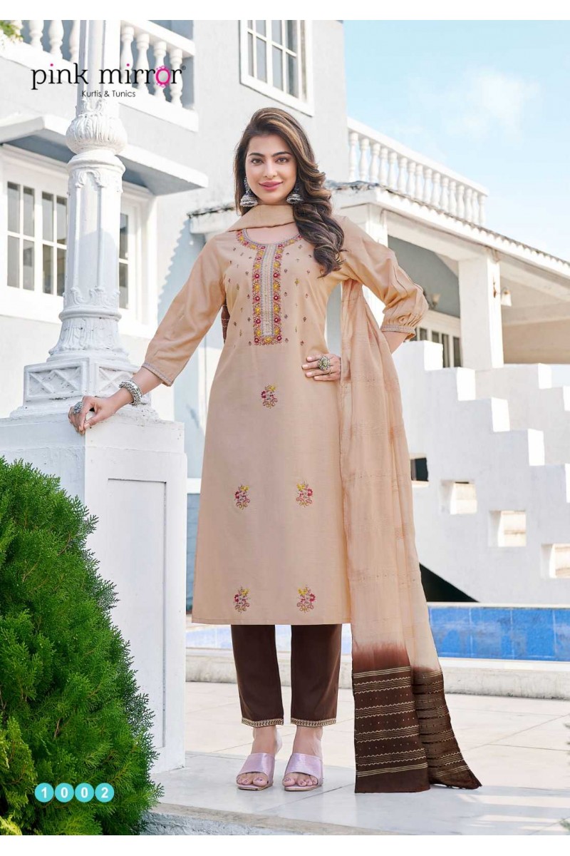Pink Mirror Poetry Kurti, Pant With Dupatta For Ladies Collection
