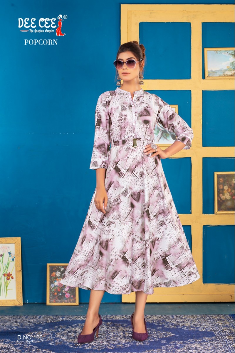 Dee Cee Popcorn Long Anarkali Full Flair Printed New Designs Kurtis