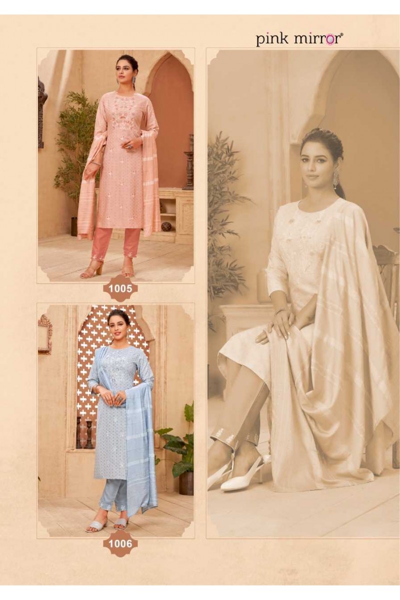 Pink Mirror Portrait Designer Readymade Kurti Catalogue Set Garment