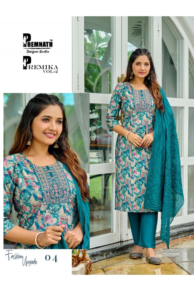 Premnath Premika Vol-2 Wholesale Straight Cut Kurti With Pant And Dupatta